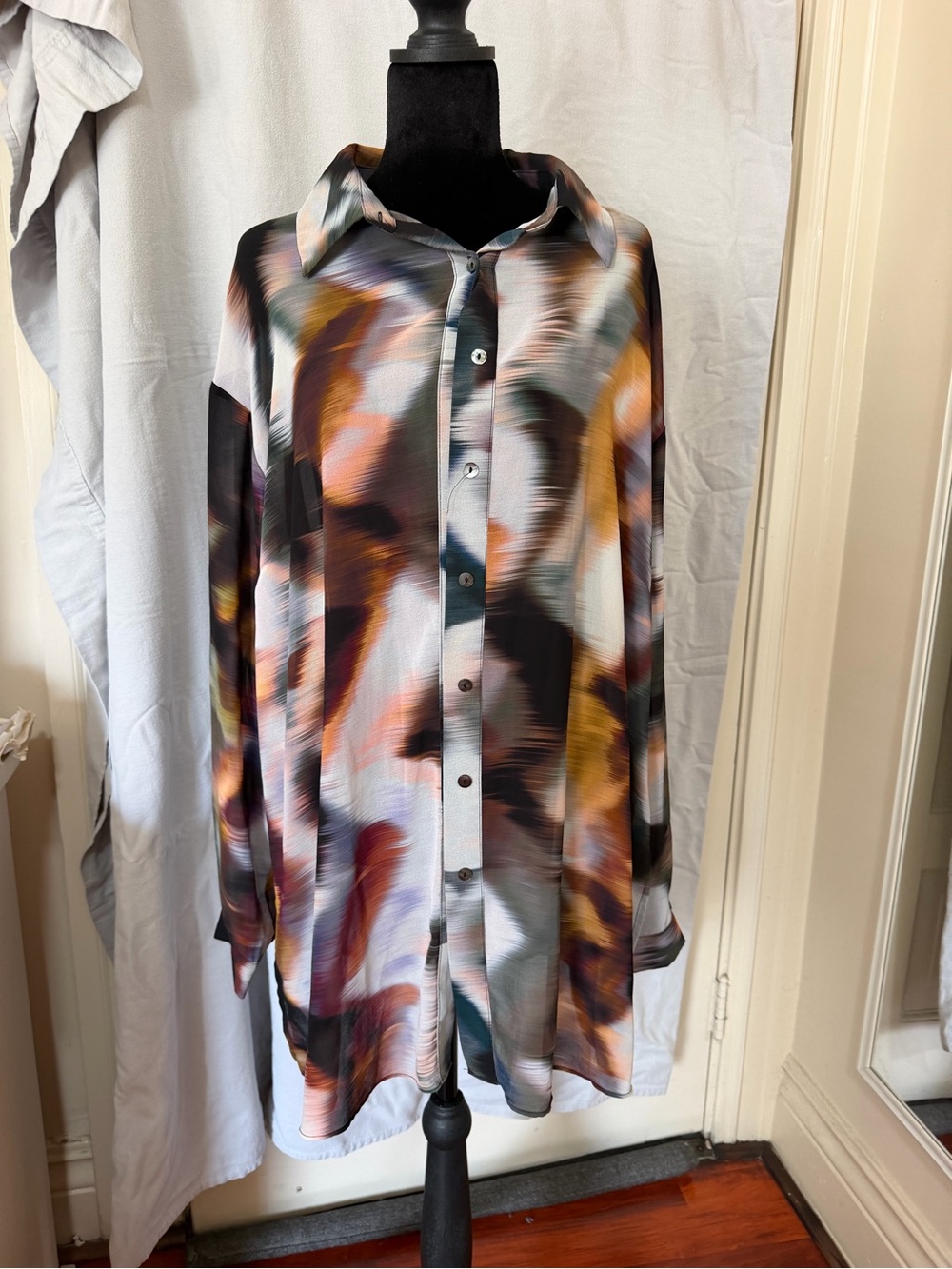 City Chic Multicolor Abstract Longline Shirt Jacket